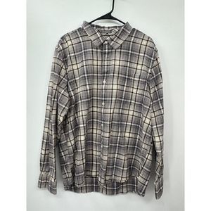 Toad&Co XL Button Up Shirt Mens Cream Brown Plaid Long Sleeve‎ Outdoor Casual